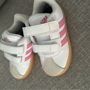 Adidas Kids White and Pink Sneakers with Tan Soles